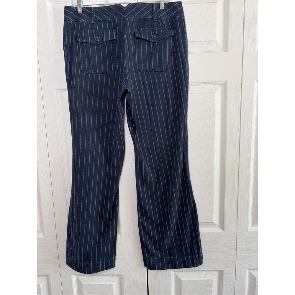 New York & Company Pinstripe Trousers Womens Size 8 Navy Blue Work Y2K Cotton